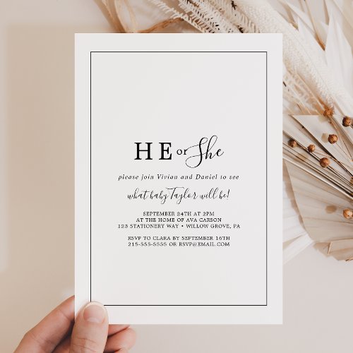 Minimalist He or She Gender Reveal Party Invitation