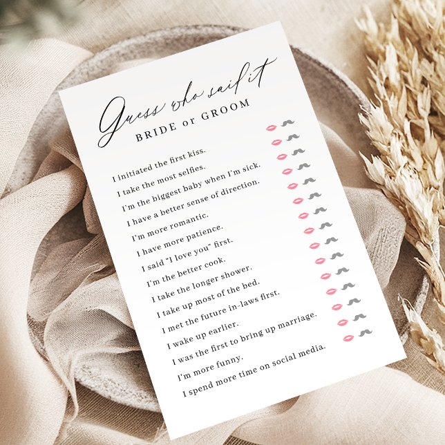 Minimalist He said She said bridal shower game (Minimalist He said She said bridal shower game)