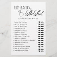 Minimalist He said she said bridal shower game