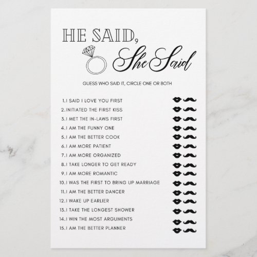 Minimalist He said she said bridal shower game Flyer