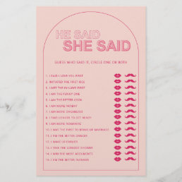 Minimalist he said she said bridal shower game flyer