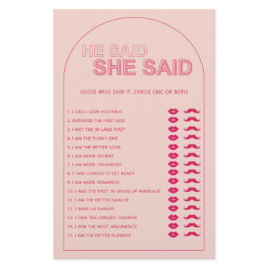 Minimalist he said she said bridal shower game flyer