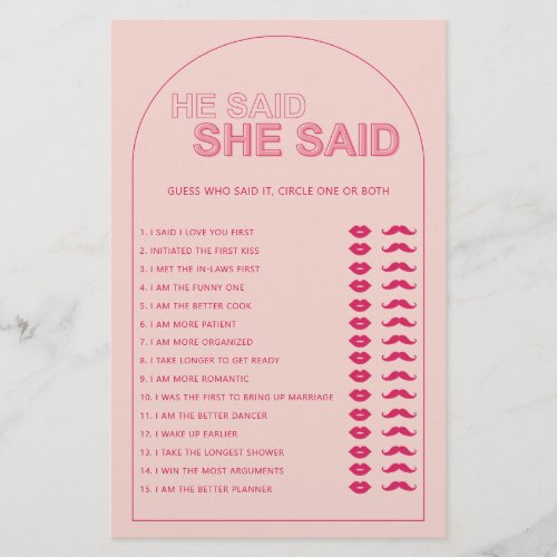 Minimalist he said she said bridal shower game