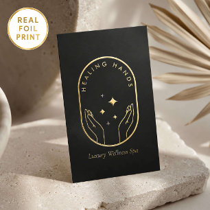 Minimalist Healing Hands Luxury Spa Gold Foil Business Cards