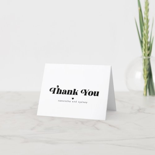 Minimalist Heart Black and White Retro Typography  Thank You Card