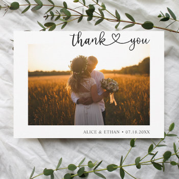 Minimalist Heart Calligraphy Photo Wedding Thank You Card by CrispinStore at Zazzle