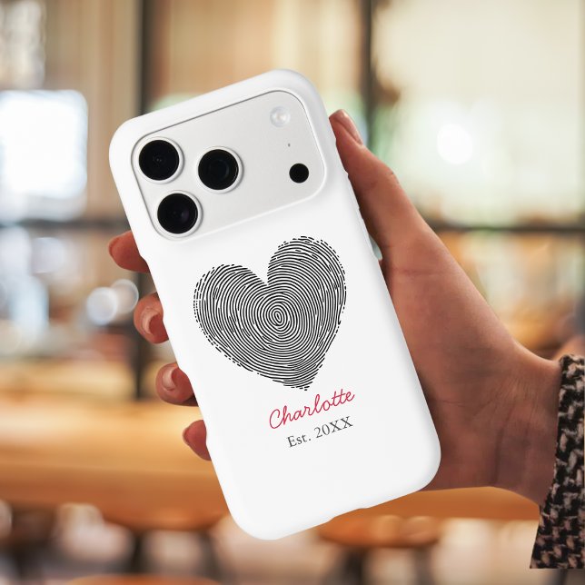 Minimalist Heart Fingerprint Personalized Name iPhone Case (Creator Uploaded)