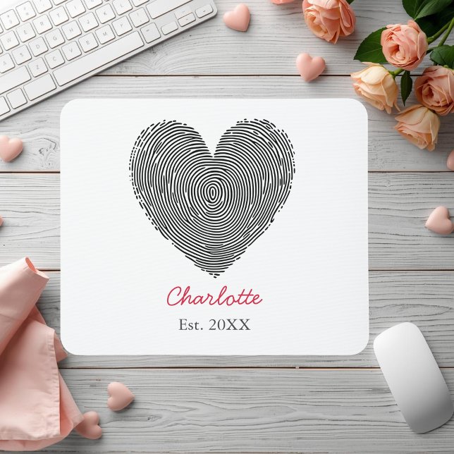 Minimalist Heart Fingerprint Personalized Name  Mouse Pad (Creator Uploaded)