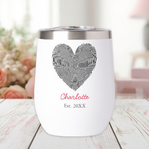 Minimalist Heart Fingerprint Personalized Name Thermal Wine Tumbler