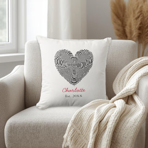 Minimalist Heart Fingerprint Personalized Name Throw Pillow