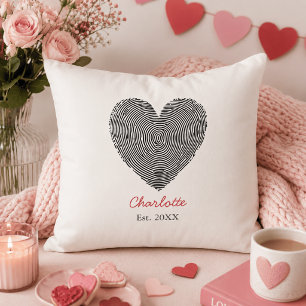 Minimalist Heart Fingerprint Personalized Name Throw Pillow