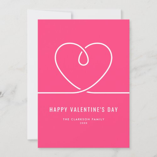 Minimalist Heart Hot Pink Happy Valentines Day Holiday Card