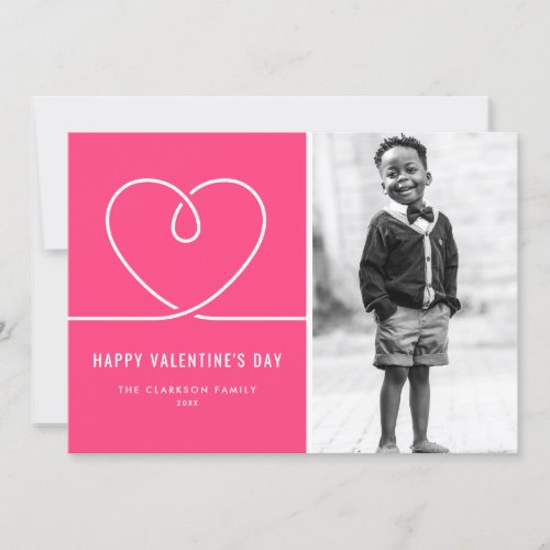 Minimalist Heart Hot Pink Valentines Day Photo Holiday Card