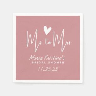 Minimalist Heart Ms to Mrs Bridal Shower Puce Pink Napkins