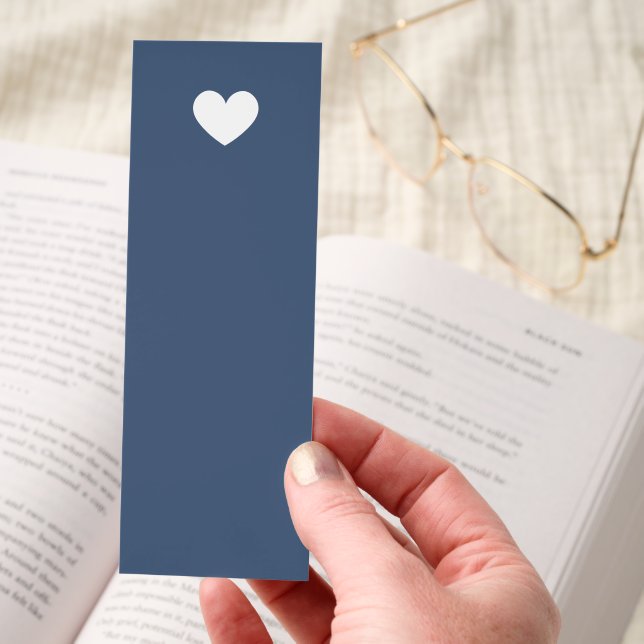 Minimalist Heart Navy Blue Script Thank You Bookmarks (Hand)