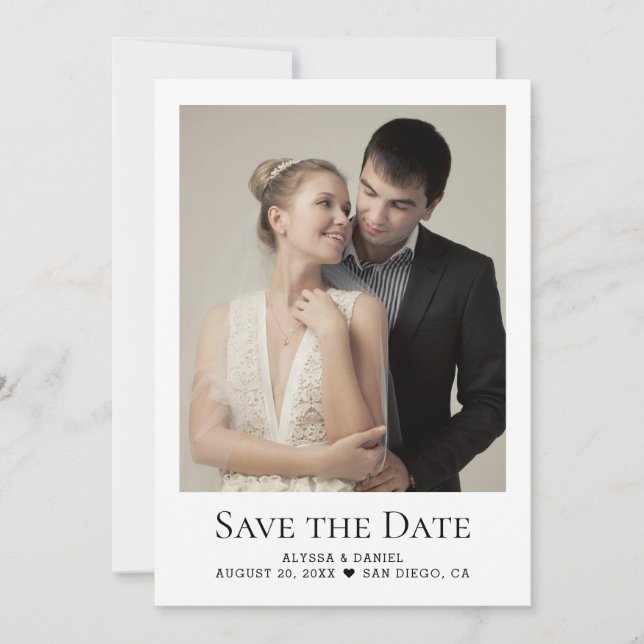 Minimalist Heart One Photo Wedding save the date Invitation (Front)