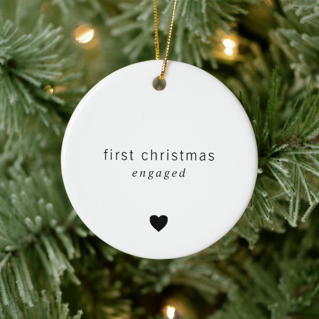 Minimalist Heart Photo First Christmas Engaged  Ceramic Ornament (Tree)