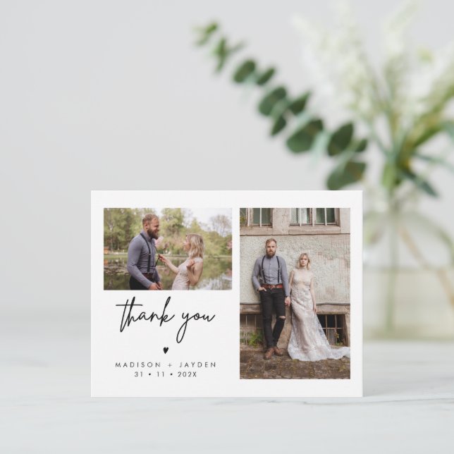Minimalist Heart Photo Wedding Thank You Postcard (Standing Front)