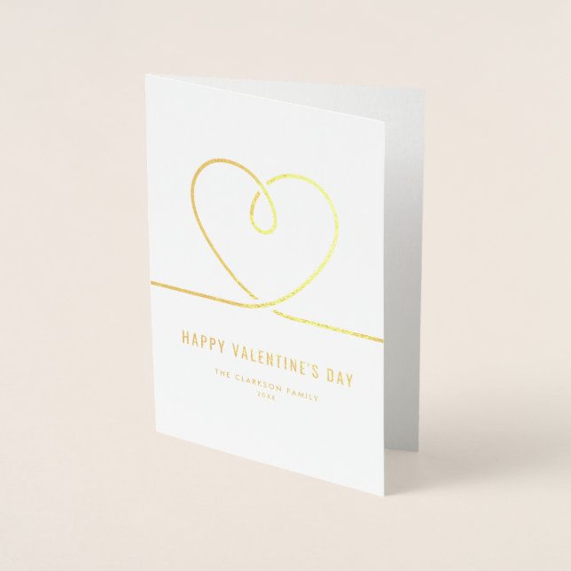 Minimalist Heart Red Happy Valentine's Day Foil Card (Front)