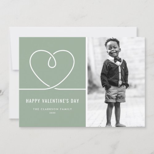 Minimalist Heart Sage Green Valentines Day Photo Holiday Card