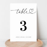 Minimalist Heart Script Black and White Wedding    Table Number<br><div class="desc">This stylish table number would be a great addition to your wedding celebration. Easily add your own details by clicking on the "personalize" option. 🌸 PLEASE NOTE: The size of this card is 3.5" x 5". If you’d like a larger size, please contact me before 💖 making your purchase. 📨...</div>