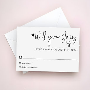 Minimalist Heart Script Contemporary Wedding RSVP Card