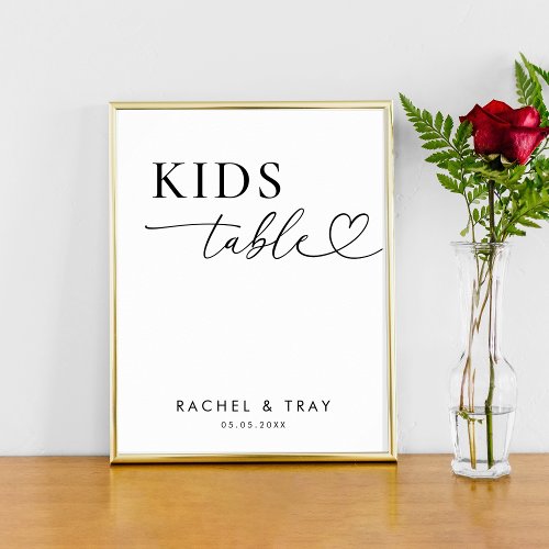 Minimalist Heart Script Kids Table Wedding Sign   