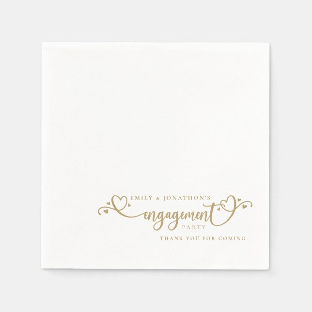 Minimalist Heart Script Names Engagement  Napkins (Front)
