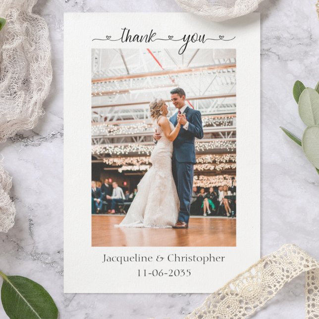 Minimalist Heart Script Wedding Photo Thank You Ca Card (Creator Uploaded)