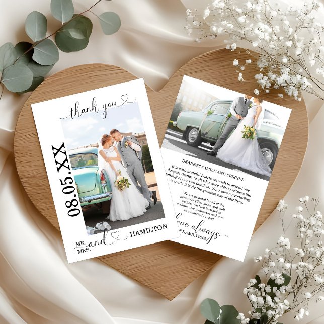 Minimalist Heart Script Wedding Photo Thank You Card (Minimalist Heart Script Wedding Photo Thank You Card)
