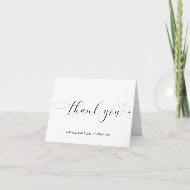 Minimalist Heart Simple Script Typography Wedding Letterpress Thank You Card (Front)