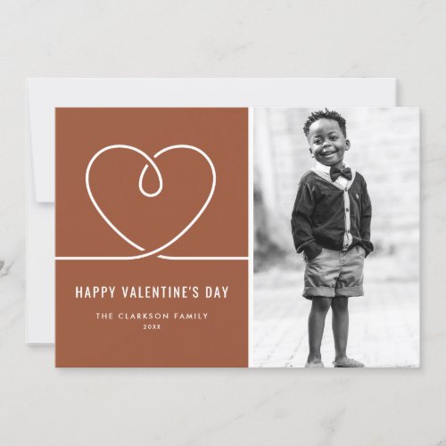 Minimalist Heart Terracotta Valentines Day Photo Holiday Card