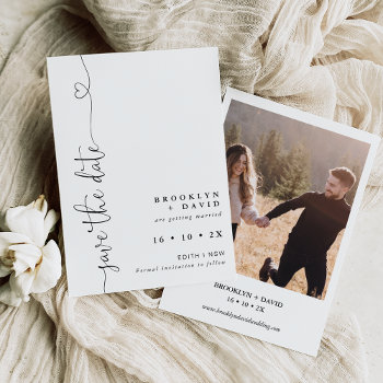 Minimalist Heart Text Wedding Save The Date Card by figtreedesign at Zazzle