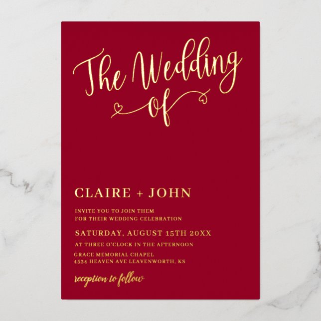 Minimalist Heart Wedding of Invitation Foil Invitation (Front)