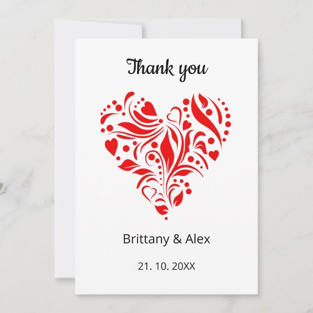 Minimalist Heart Wedding Thank You Card – Custom (Front)