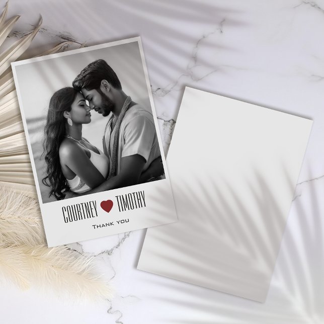 Minimalist Heart Wedding Thank You Card With Photo (Creator Uploaded)