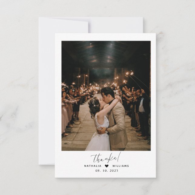 Minimalist heart with photo Dusty Blue Wedding Thank You Card (Front)