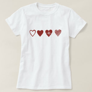 Minimalist Heartbeat EKG Line Art Four Hearts  T-Shirt