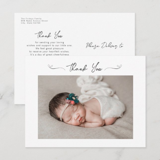 Minimalist Hearts Baby Shower Thank You Baby Photo Postcard (Front/Back)
