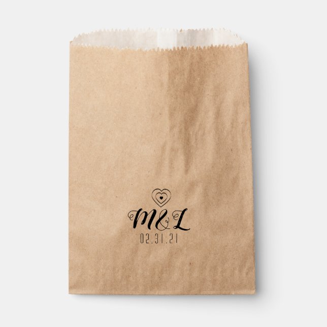 Minimalist Hearts Black Wedding Logo Favor Bag (Front)