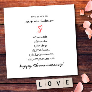 Minimalist Hearts Happy 5th Wedding Anniversary Card