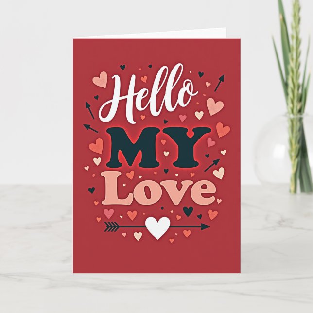Minimalist Hearts Hello My Love Card (Front)