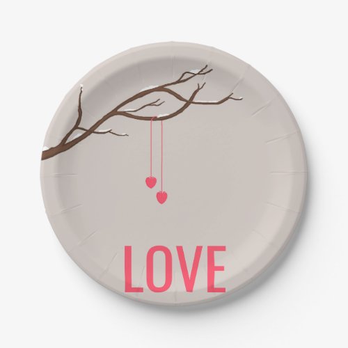 Minimalist Hearts in a Tree Valentines design Paper Plates