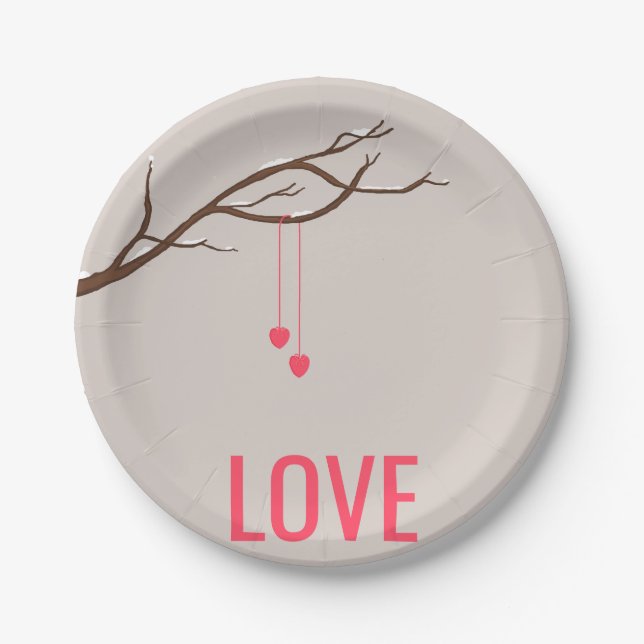 Minimalist Hearts in a Tree Valentine's design Paper Plates (Front)