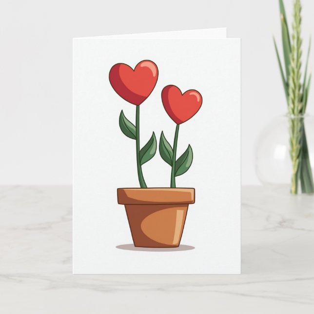 Minimalist Hearts In Pot Card (Front)