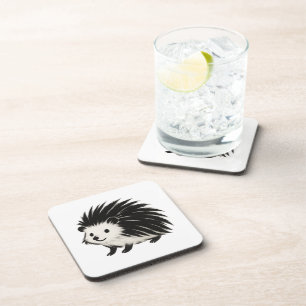 Minimalist Hedgehog – Black Ink Animal Design on Beverage Coaster