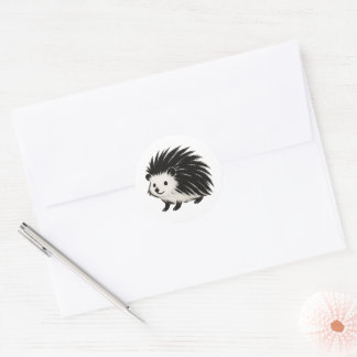 Minimalist Hedgehog – Black Ink Animal Design on Classic Round Sticker