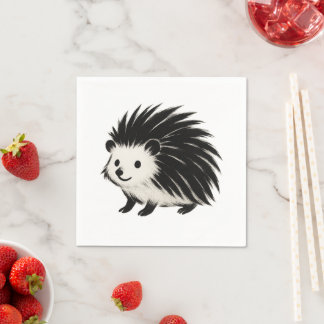 Minimalist Hedgehog – Black Ink Animal Design on Napkins