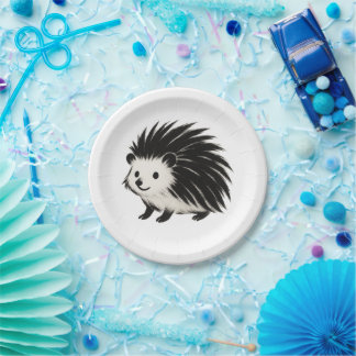 Minimalist Hedgehog – Black Ink Animal Design on Paper Plates