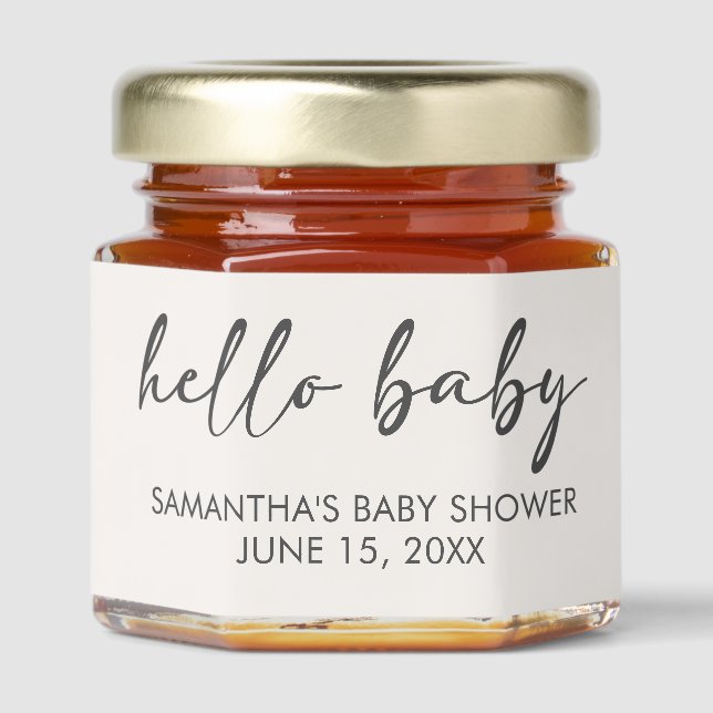 Minimalist Hello Baby Baby Shower Honey Jar Favors (Front)